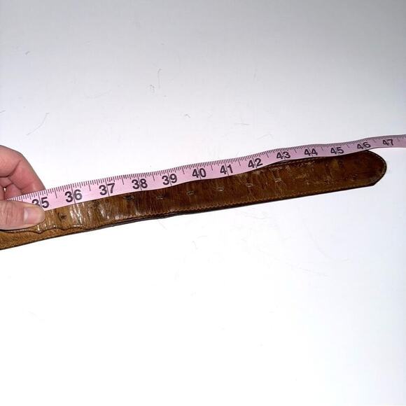 Ostrich Leather Belt Exotic Brown Tan Vintage Distressed Western Silver Mens 40 - Picture 13 of 16